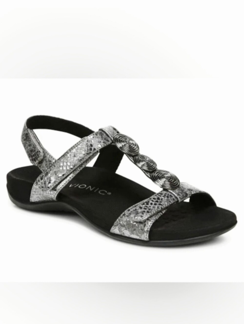 Vionic Farra Metallic Silver Snakeskin Sandals